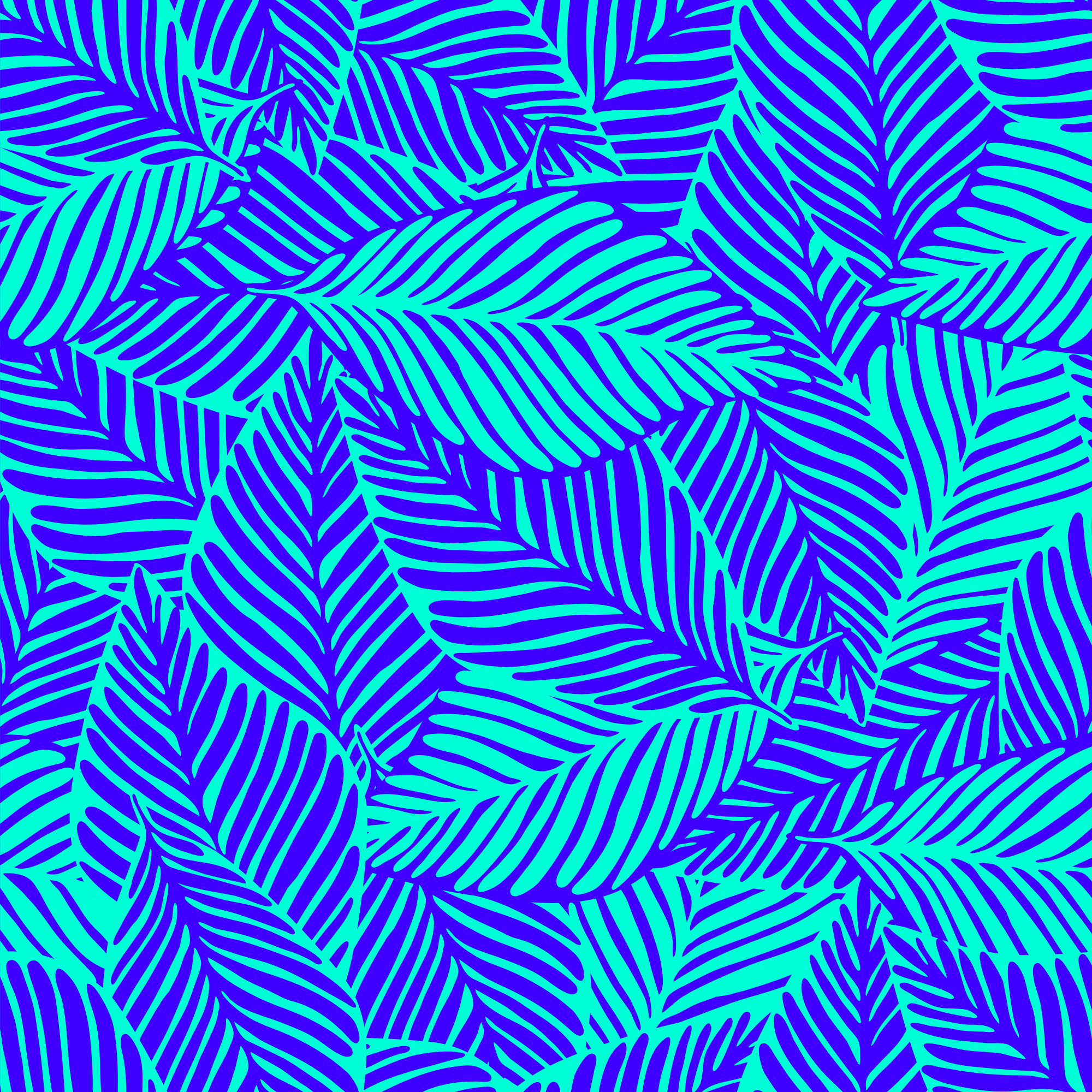 Pattern of blue and green leaves on a blue background