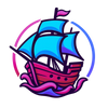 Logo of pink ship with blue sails, use as a home button